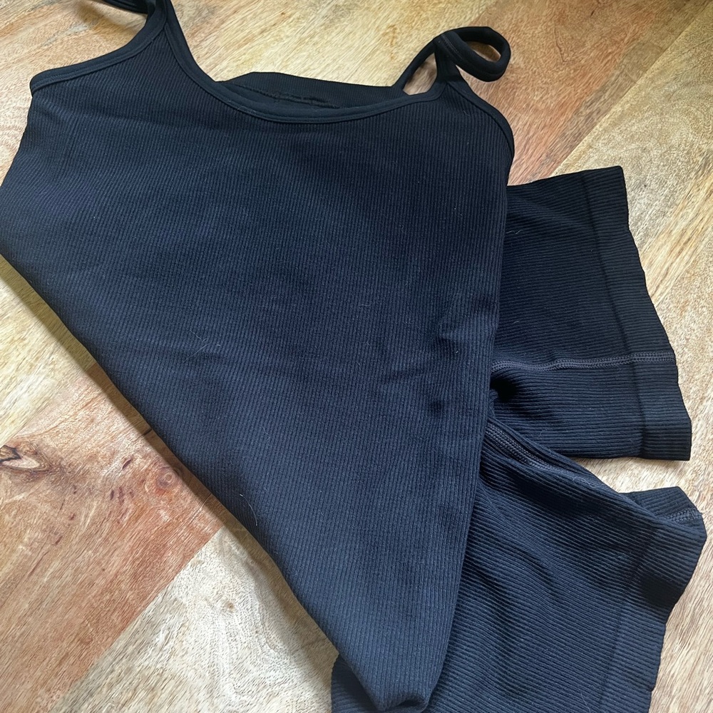 Black Athleisure Ribbed Bodysuit